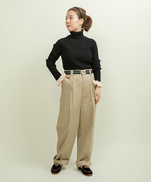 ニット セーター もちもち袖口フリル アイレットリブタートル レディース CHILD WOMAN ニット セーター もちもち袖口フリル アイレット