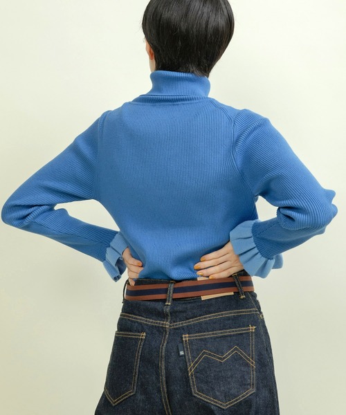 ニット セーター もちもち袖口フリル アイレットリブタートル レディース CHILD WOMAN ニット セーター もちもち袖口フリル アイレット