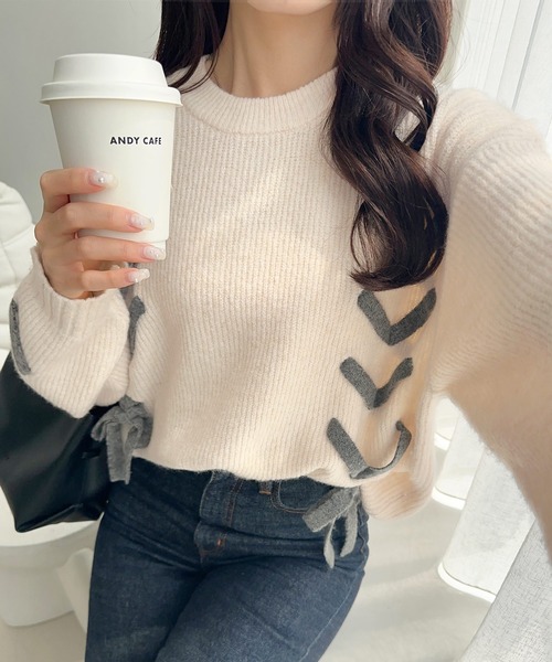 mily bilet ニット セーター 「mily bilet」リボンで魅せる大人