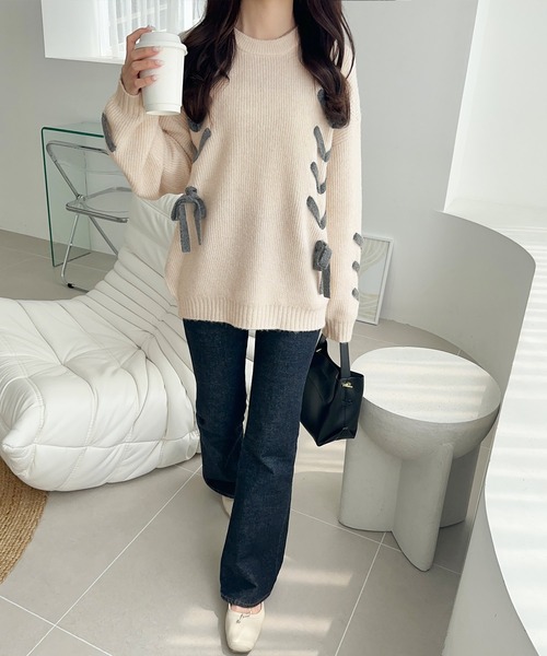 mily bilet ニット セーター 「mily bilet」リボンで魅せる大人