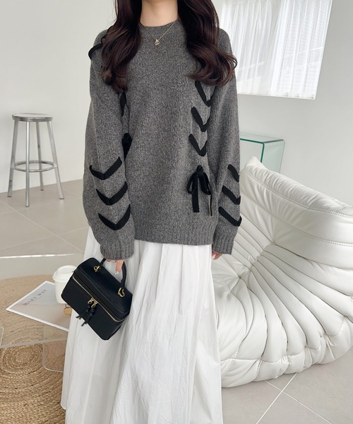 mily bilet ニット セーター 「mily bilet」リボンで魅せる大人