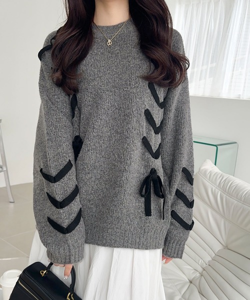 mily bilet ニット セーター 「mily bilet」リボンで魅せる大人