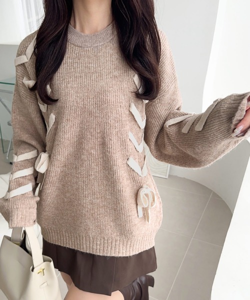 mily bilet ニット セーター 「mily bilet」リボンで魅せる大人