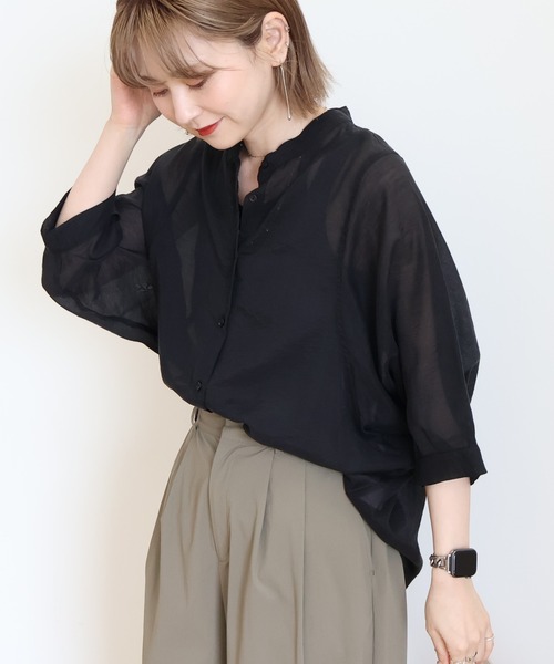 AMERICAN HOLIC ブラウス シャツ 5分袖シアードルマンシャツ