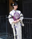 浴衣 綿麻浴衣3点セット「生成り地に青紫あやめ...の詳細画像1