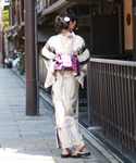 浴衣 綿麻浴衣3点セット「生成り地に青紫あやめ...の詳細画像4