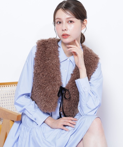 ジルスチュワート  ファーベスト  グレー JILL by JILL STUART（ジルバイジルスチュアート） ワンピース ファー