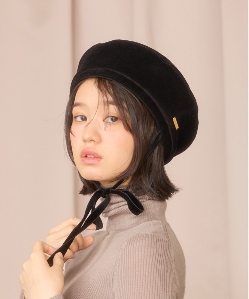 kaorinomori 「kaorinomori」 ベレー帽 M/57.5cm ブラック レディース