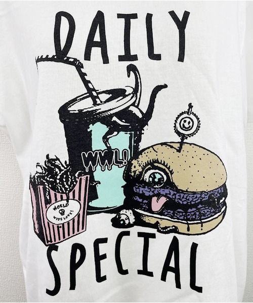 「WORLD WIDE LOVE!」 半袖Tシャツ 1 グレイッシュブルー レディース_画像4