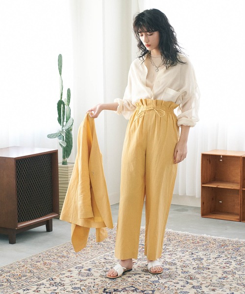 「MADEMOISELLE ROPE'」 イージーパンツ 36 イエロー レディース_画像3