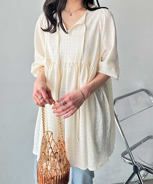 「GeeRA」 7分袖チュニック LARGE ブルー レディース_画像3