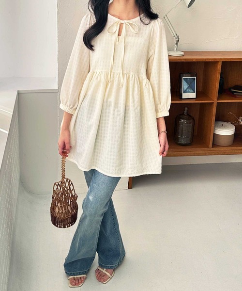 「GeeRA」 7分袖チュニック LARGE ブルー レディース_画像5