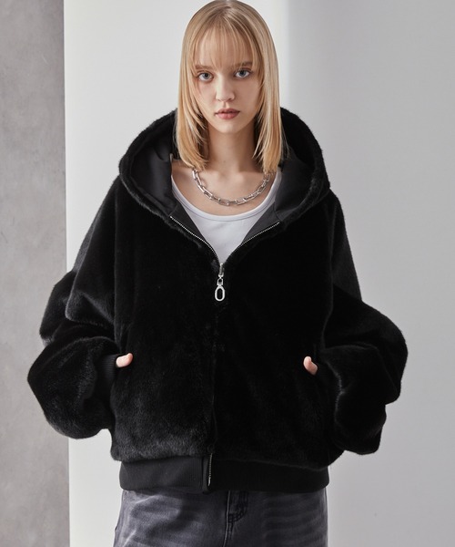 tiptop（ティップトップ）の「ファーリバーシブルフード付きボンバージャケット（MA-1）」 - WEAR 未使用品/サテンリバーシブル/ボンバージャケット/黒/ショート丈/フードファー