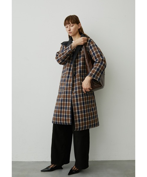 uyu. コート チェスターコート リバーシブルボアチェックロングコート