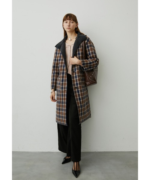 uyu. コート チェスターコート リバーシブルボアチェックロングコート