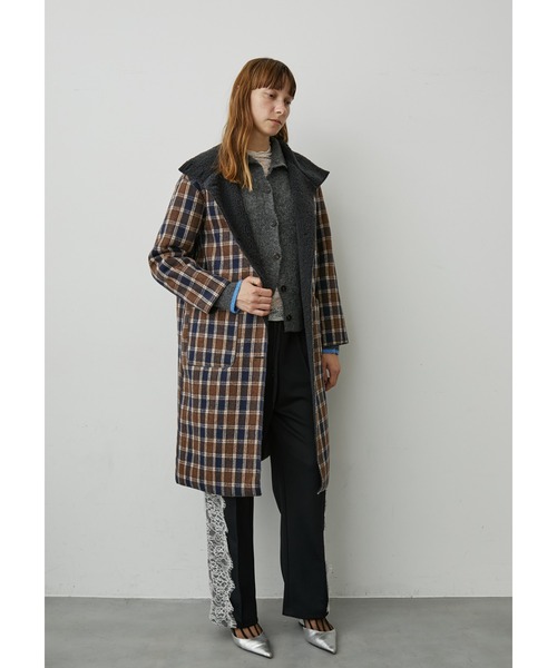 uyu. コート チェスターコート リバーシブルボアチェックロングコート