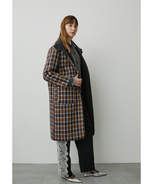 uyu. コート チェスターコート リバーシブルボアチェックロングコート