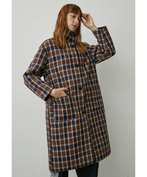 uyu. コート チェスターコート リバーシブルボアチェックロングコート