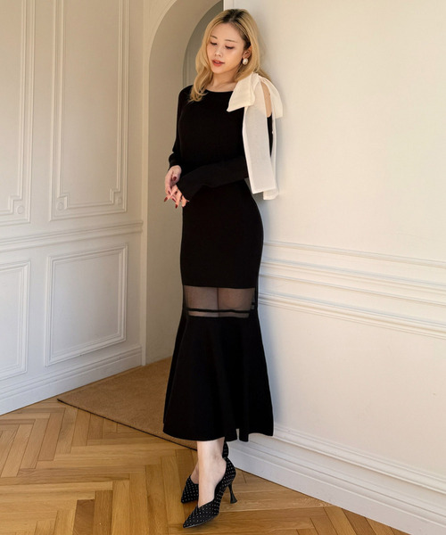  PARTY ワンショルリボンシアー ニットマーメイドワンピース 美品 ROYAL PARTY（ロイヤルパーティー） ワンピース 「丈が選べる