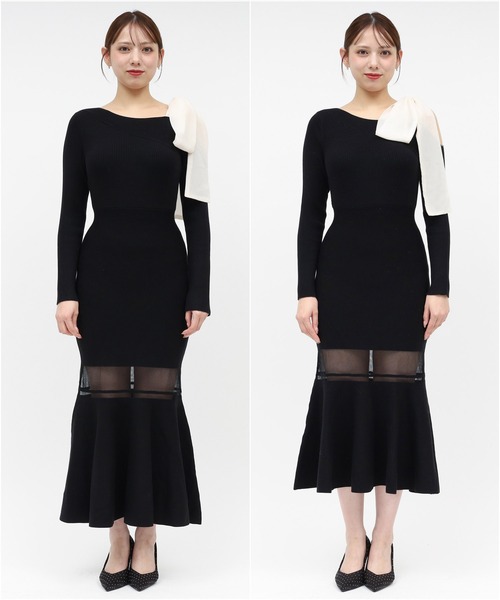  PARTY ワンショルリボンシアー ニットマーメイドワンピース 美品 ROYAL PARTY（ロイヤルパーティー） ワンピース 「丈が選べる