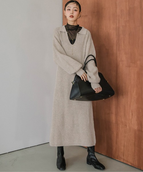 ワンピース 襟付きリブニットワンピース : ZOZOTOWN Yahoo!店 - 通販