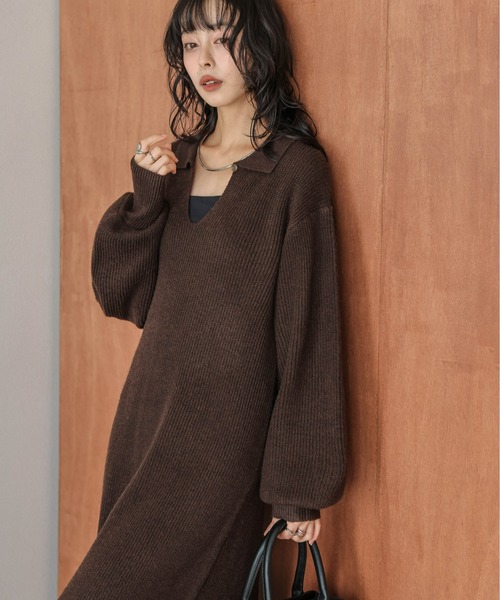 ワンピース 襟付きリブニットワンピース : ZOZOTOWN Yahoo!店 - 通販