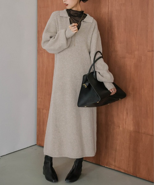 FENDI カーキ 襟付きリブニットワンピース ワンピース 襟付きリブニットワンピース : ZOZOTOWN Yahoo!店 - 通販