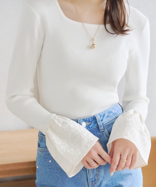 「KOBE LETTUCE」 長袖ニット M オフホワイト レディース_画像2