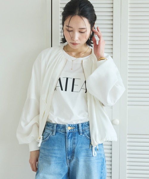 ブルゾン アウター 麻調シアーネックギャザーブルゾン レディースの画像