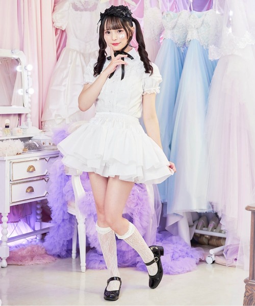 グニフニ　スカート　ベルト　パニエ　フリル BODYLINE スカート 二段レイヤードのフリルスカートパニエ : ZOZOTOWN
