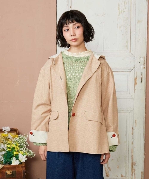 コート アウター Chorlito 千鳥チェックフード付きジャケット レディース
