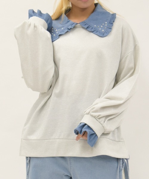 axes femme（アクシーズ ファム） tシャツ デニム襟ラメ裏毛トレーナー