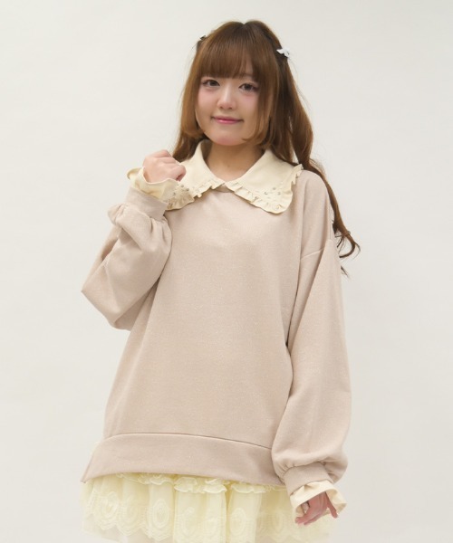 axes femme（アクシーズ ファム） tシャツ デニム襟ラメ裏毛トレーナー