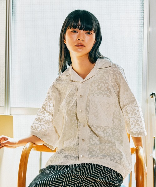 ブラウス シャツ 「MODE NORM CORE」 エンブロオープンカラーシャツ レディースの画像