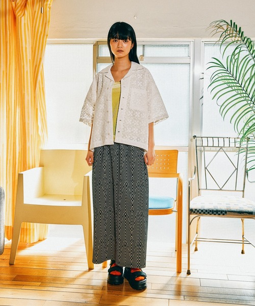 ブラウス シャツ 「MODE NORM CORE」 エンブロオープンカラーシャツ レディースの画像