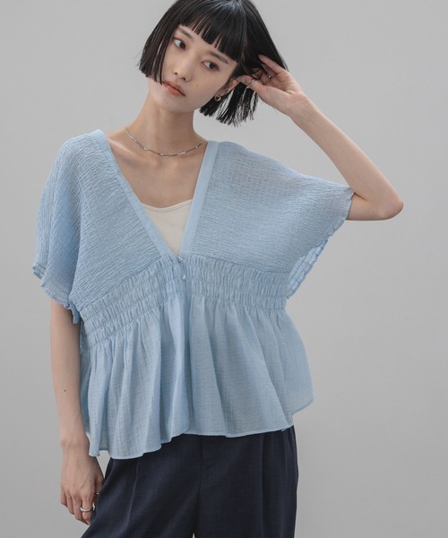 ブラウス シャツ ヨウリュウシャーリングショートフレンチスリーブ 661674 レディースの画像