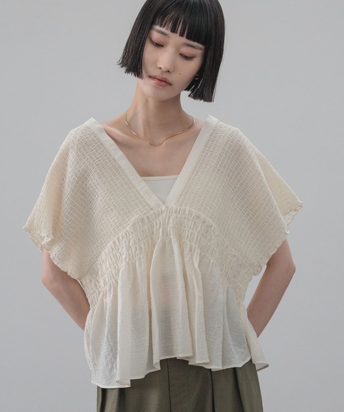 ブラウス シャツ ヨウリュウシャーリングショートフレンチスリーブ 661674 レディースの画像