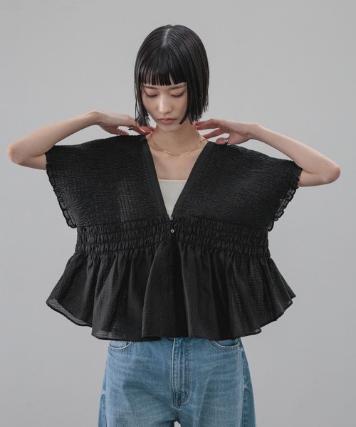 ブラウス シャツ ヨウリュウシャーリングショートフレンチスリーブ 661674 レディースの画像