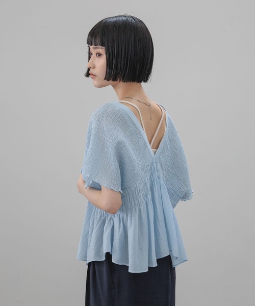 ブラウス シャツ ヨウリュウシャーリングショートフレンチスリーブ 661674 レディースの画像