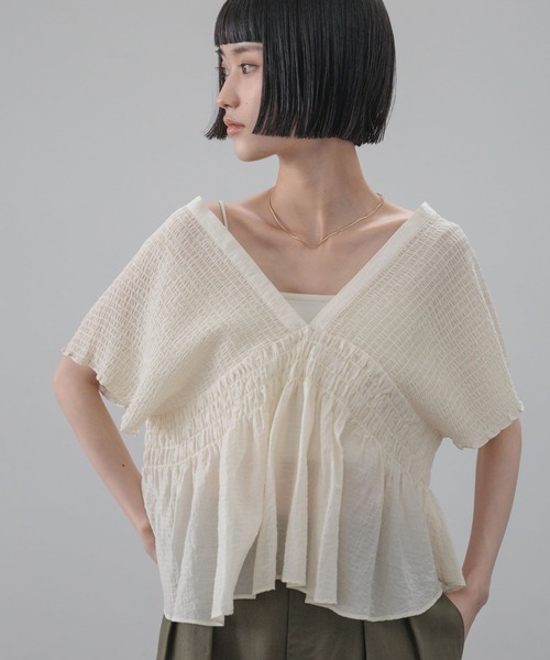 ブラウス シャツ ヨウリュウシャーリングショートフレンチスリーブ 661674 レディースの画像