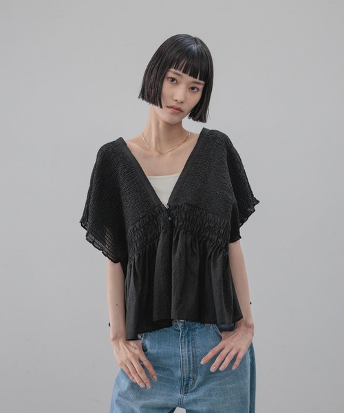 ブラウス シャツ ヨウリュウシャーリングショートフレンチスリーブ 661674 レディースの画像