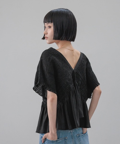 ブラウス シャツ ヨウリュウシャーリングショートフレンチスリーブ 661674 レディースの画像