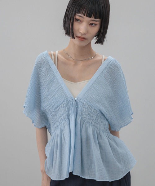 ブラウス シャツ ヨウリュウシャーリングショートフレンチスリーブ 661674 レディースの画像