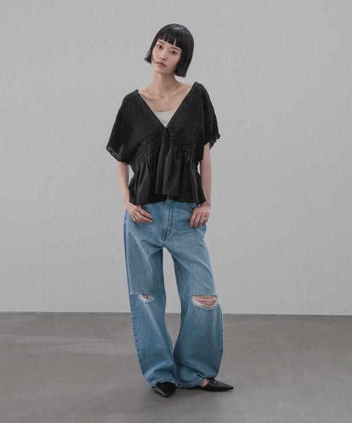 ブラウス シャツ ヨウリュウシャーリングショートフレンチスリーブ 661674 レディースの画像