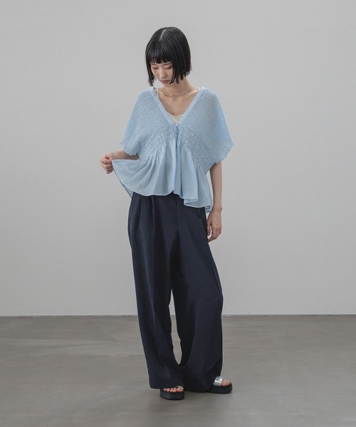 ブラウス シャツ ヨウリュウシャーリングショートフレンチスリーブ 661674 レディースの画像