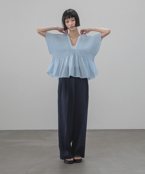 ブラウス シャツ ヨウリュウシャーリングショートフレンチスリーブ 661674 レディースの画像