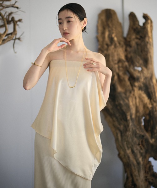 ブラウス シャツ satin drape bare top blouse /サテンドレープベア