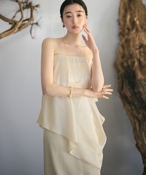 ブラウス シャツ satin drape bare top blouse /サテンドレープベア