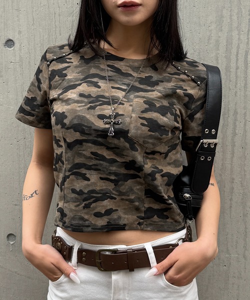 lilful tシャツ 半袖 「26年春夏新作」迷彩柄 フロントポケット