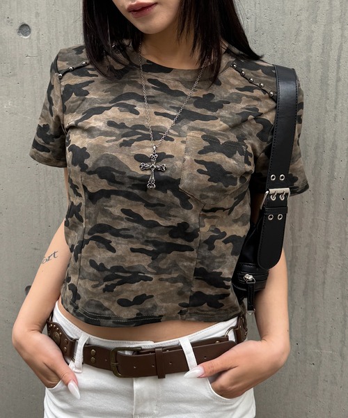 lilful tシャツ 半袖 「26年春夏新作」迷彩柄 フロントポケット